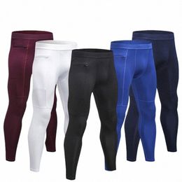 Les hommes comprennent des leggings serrés Pocket High Taist Lift Pants Coll de fermeture à glissière Formation de bas de yoga Fitn Sports Skinny Tablers i54k #