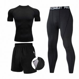 Ensemble d'entraînement pour hommes, 3 pièces, vêtements d'entraînement, tenue Fitn, vêtements de course en plein air pour salle de sport, 521P #