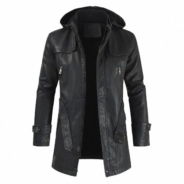 Hommes Cool Luxe Pu Veste Noir Faux Cuir Vestes avec ceinture Lg Trench Coats 2024 Simplicité élégante Fi Vêtements à capuche i7o3 #