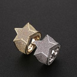 Bague en cuivre pour hommes, pierres Cz glacées, en forme d'étoile, plaqué or et argent, haute qualité, bijoux 3420