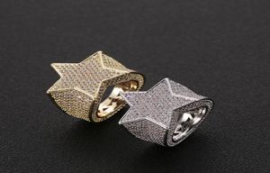 Men Copper Iced Out CZ Stones Star Shape Ring Gold Silver Color Verbat hoogwaardige sieraden1924517