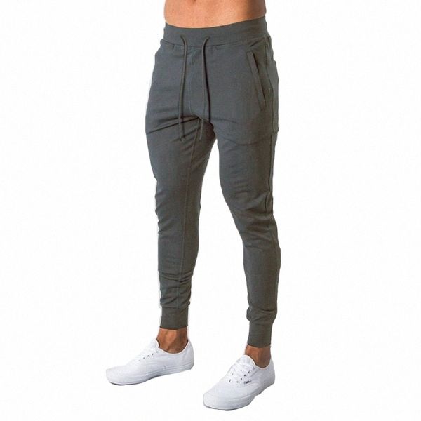 Hombres Cott Correr Pantalones de jogging Gris Slim Leggings Joggers Streetwear Casual Deporte Pantalones Entrenamiento Entrenamiento Fitn Sweetpants I7Gf #