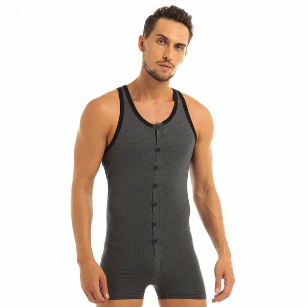 Hommes Cott Soft Vest Body Sous-vêtements Corset Body Shapewear Sleevel Tank Vêtements de nuit Combinaison Casual Lounge Wear Plus Taille n7FA #