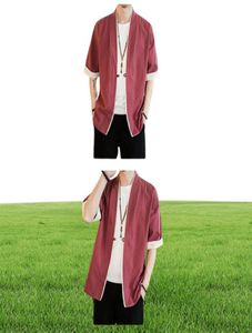 Men katoen linnen jas China stijl kongfu losse kimono vest overjas open stitch jas mannelijke windjack 5xl y2010265571483