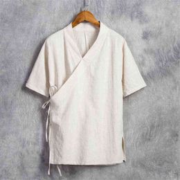Mannen Katoen Linnen Korte Mouw Kung Fu Shirt Klassieke Chinese Stijl Tang Kleding Maat M-6XL G0105