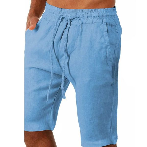 Short en coton et lin pour hommes, ample, Sport, plage, été, décontracté, Cargo, solide, poches, survêtement, vêtements masculins, 240323