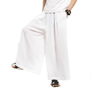 Hommes Coton Lin Pantalon Large Blanc Harajuku Homme Streetwear Sarouel Homme Style Chinois HanFu Kongfu Pantalon Jupe 201027