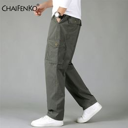 Pantalon Cargo en coton pour hommes, ample et décontracté, mode couleur unie, jogging multi-poches, marque militaire, taille 6XL, 240111