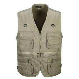 Men Katoen Multi Pocket Vest Zomer Mannelijk Casual Dunne Mouwloze Jas Met Veel Zakken Heren Pograpogo Baggy Vest Coat 211105