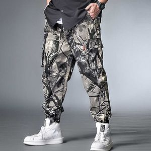 Hommes coton grande taille XL-7XL impression multi-poches pantalon feuille camouflage pantalons longs toute saison décontracté pantalon ample X0621