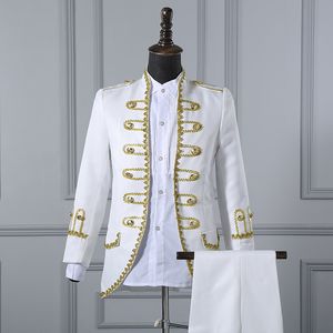 Hommes Cour Vêtements Européen Rétro homme Costume De Mariage Homme Hôte Bar Vêtements Veste + Pantalon marié formel Uniforme noir blanc Rouge Bleu