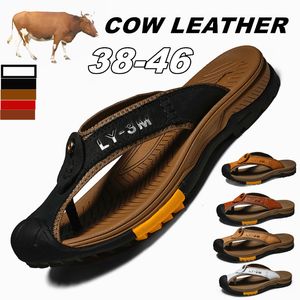 Hommes Cow seins authentiques Chaussures en cuir Sandales Mens Mens Flip Flops's Men's Casual Classic Massage Beach Antislip Summer 2 10 S 40 '