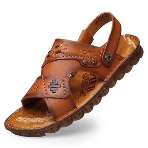 Men Cowhide Slippers Lederen sandalen Echte mannelijke zomerschoenen Outdoor Casual Beach 252 388