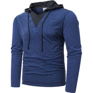 Heren Gezellige hoodies Sweatshirts met lange mouwen, effen patchwork, enkele rij knopen, trekkoord, lichtgewicht, casual, straathuiskleding 240308