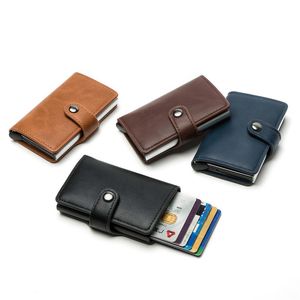 Hommes porte-carte de crédit en alliage d'aluminium étui pour carte d'identité automatique mâle métal porte-carte en cuir portefeuille noir marron bleu rouge café Shor254r