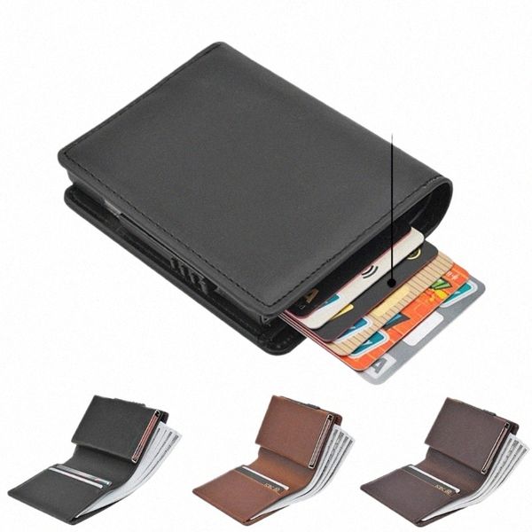 Porte-cartes de crédit pour hommes, blocage RFID, portefeuille pliable pour hommes, brosse antivol, porte-cartes magnétique, boîte à cartes b7a5 #