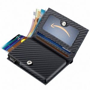 porte-carte de crédit pour hommes portefeuille en métal pop-up avec RFID bloquant le portefeuille en cuir en fibre de glucides minimalistes 46bn #