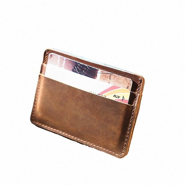 Hombres de la tarjeta de identificación de crédito Diseño vintage Crazy Horse Cuero personalizado Busin Unisex Wallet al por mayor H6R3#