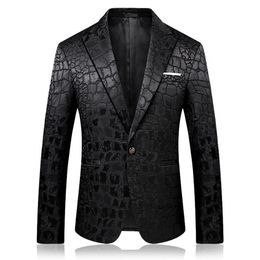 Hommes Crocodile Motif Costume De Mariage Noir Blazer Veste Slim Fit Costumes Élégants Vêtements De Scène Pour Chanteur Hommes Blazers Designs 9006 S170u