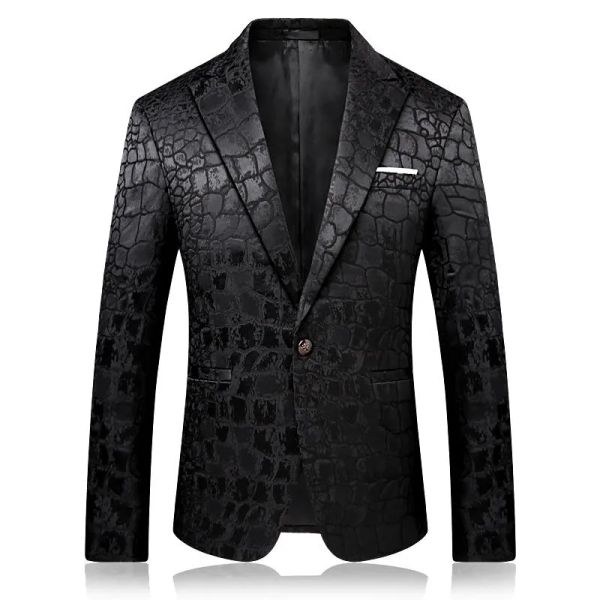 Hommes Crocodile Motif De Mariage Costume Noir Blazer Veste Slim Fit Élégant Costumes Stage Porter Pour Chanteur Hommes Blazers Conceptions