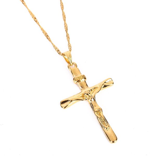 Hommes Croix Collier Pendentif Femmes Jésus Crucifix Or Couleur Jésus de Nazareth Roi des Juifs