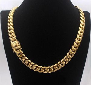 Men Cubaanse ketting ketting roestvrijstalen sieraden Hoge gepolijste hiphop stoeprand Dubbele Veiligheid Clasps 18K gestempeld 14 mm van 18inch4062698