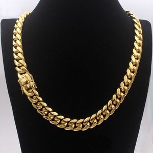 Men Collier de chaîne cubaine Bijoux en acier inoxydable Lien de bord de bord hip hop haut polir Classe de sécurité 18K estampillée 14 mm à partir de 18 pouces 247 ans