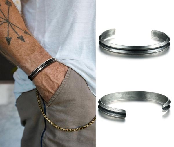 Bracelet manchette en acier inoxydable pour hommes, cravate de cheveux, Simple, rétro, unisexe, bijoux 2653254