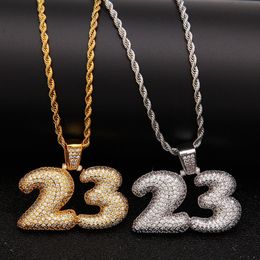 Mannen Custom bubble letter Nummer 23 Hanger Ketting Hip Hop Volledige Iced Out Zirconia gold sliver CZ Stone2705