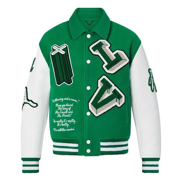 Chaqueta de cuero personalizada para hombre, chaqueta verde bordada de chenilla, chaqueta Bomber Flying Baseball Letterman Varsity Jacket CWPA