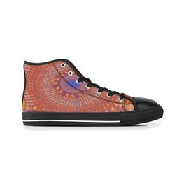 Homens sapatos personalizados designer de lona mulheres tênis pintados à mão laranja moda sapato mid trainer