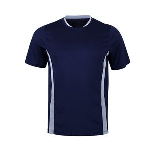 Hommes bleu foncé à manches courtes maillot de football équipe formation uniforme Football Match chemise rapide Drokr