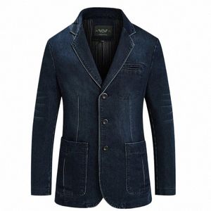 Mannen Denim Blazer Fi Cott Vintage Pak Jas Mannelijke Mannelijke Blauw Casual Jeans Jas Nieuwe Herfst Kleding Veste Homme i8Gi #