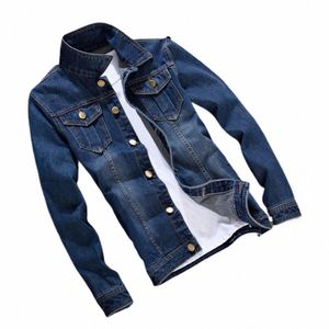 Hommes Denim Veste Automne Hiver Hommes Jeans Veste Lg Manches Populaire Slim Fit Turndown Collar Jeans Veste pour le travail r6qR #