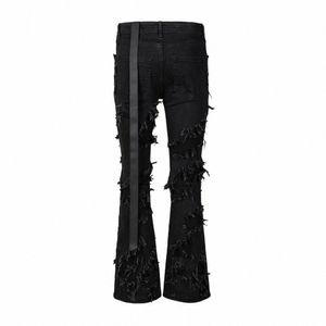 Hommes Denim Jeans Cott Gothic Vêtements pour hommes Enduit Automne Slim Straight Boot Cut Solid High Street Black Jeans Lg Pantalon C2c5 #