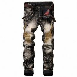 Mannen denim jeans gat ruïneren Europese en Amerikaanse persality borduurwerk holle denim broek cott streetwear jeans A5yz #