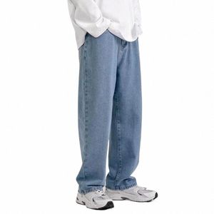 Heren Denim Broek Retro Streetwear Heren Wijde Pijpen Jeans met Butt Ritssluiting Zakken Losse Rechte Fit Volledige Lengte voor A k9D8 #