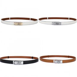 Cinturón de diseñador para hombre, ancho de 1,8 cm, cintura negra, marrón, fino con letras plateadas, cinturón de cuero, hebilla de bloqueo ajustable PJ010 C23