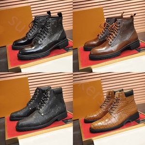 Men Designer Boots Cowskin Chelsea Boots Outdoor Dikke bodem middenlengte laars lage hiel veter ronde tenen heren schoenen maat 38-45