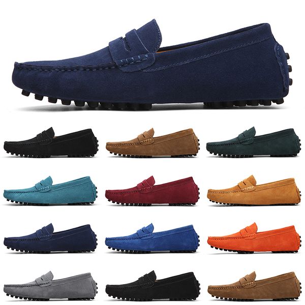 Hommes designer Casual Chaussures Mens Slip on Lazy Suede Leather Shoe Big Size 38-47 deep blue