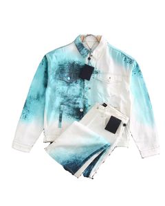 Diseñador de hombres Chaqueta de abrigo Chándales de mezclilla Cielo estrellado Impresión de tinta degradada Trajes de algodón de manga larga Mujer Negro Azul S-L