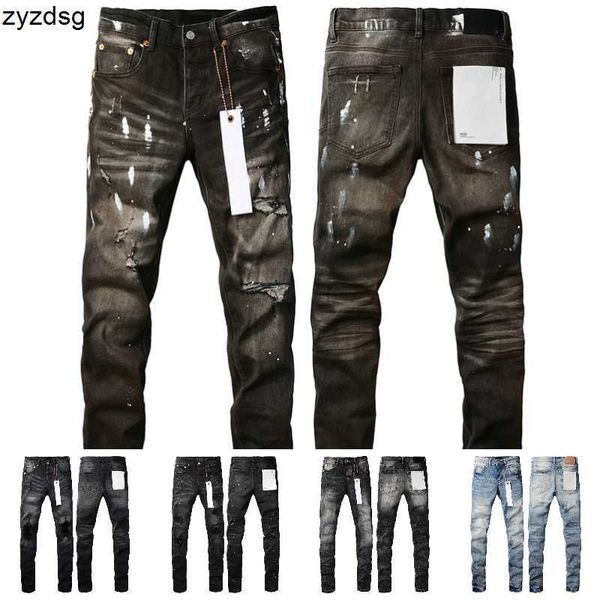 Designer d'hommes jeans en violet Brand Brand Street Fashion Designer Jean Ripped Vintage Denim Traflers Mens Mens Summer Hole Hight Grey Denim With Tag for Men Women Youth en vente Yu