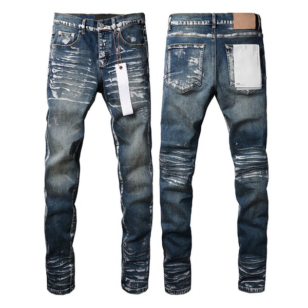 Designer d'hommes jeans en violet Brand Brand Street Fashion Designer Jean Ripped Vintage Denim Traflers Mens Mens Summer Hole Hight Grey Denim With Tag for Men Women Youth en vente Yu 176