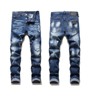 Männer Designer-Jeans, Damen, zerrissene Hosen, blau, dünn, Stretch, Motorrad, Knieloch, lange, gerade Denim-Hose, trendige Hip-Hop-Streetwear