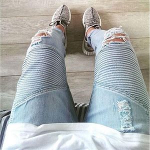 Pantalones de diseñador para hombre slp azul negro destruido denim delgado recto motorista jeans rasgados flacos 28-38282n
