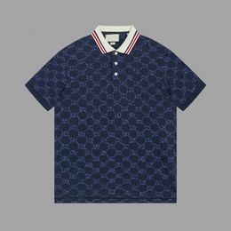 Camisa polo de diseñador para hombre, bordado por lotes de alta calidad, POLO de algodón puro con cuentas fijas, hilo de teñido, industria pesada, bordado, camisa azul de manga corta