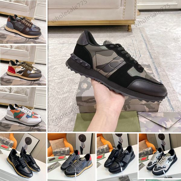 Hommes Designer Runner Baskets cloutées Chaussures décontractées Camo Cuir véritable Luxe Entraîneurs de loisirs en plein air Rivets Chaussure de sport Nice tissu maille taille38-46