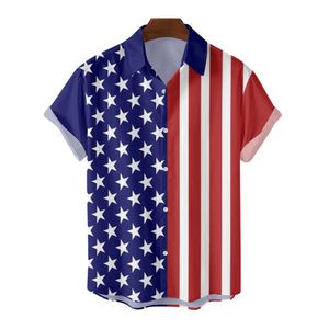 Chemise de designer pour hommes Chemises pour hommes Chemises décontractées pour hommes Imprimé Stripe Star Flag USA Nouveau Jour de l'Indépendance à manches courtes Casual Slim Fit Striped Flag Summer Chemises 3D pour hommes