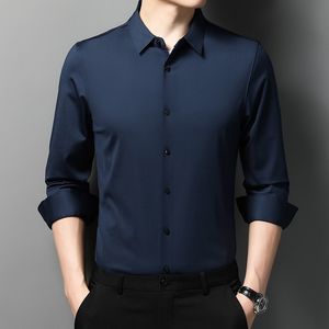 Camisa de diseñador para hombres camisas para hombres Nueva camisa de fibra de bambú Camisa sin costuras elástica de manga larga para hombres Otoño e invierno Casual de negocios Sin camisa ajustada de hierro camisa de vestir para hombres