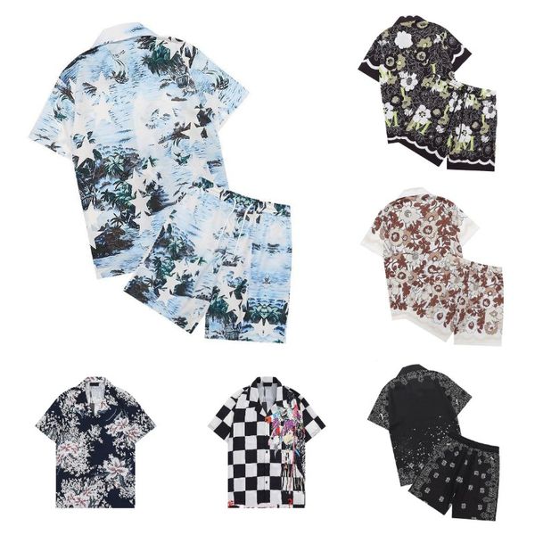 Men de créateur t-shirt Set Bouton Up Up Single Breasted Print Mens Hawaii Floral Casual Shirts and Short Womens Loose Silk Shirt Tees Men Tshirt Sandy Beach Shorts